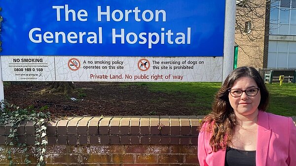 Liz outside the Horton Hospital